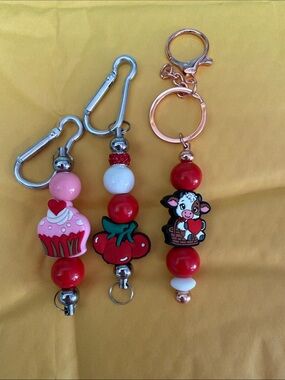 Cute Charm Keychain bag charm - Red, Pink, White Beaded Designs